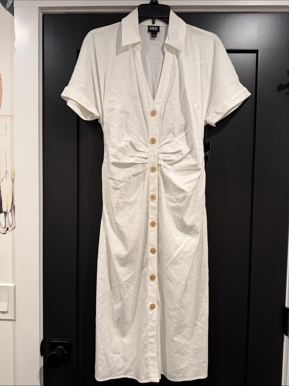 INC International Concepts Cream Button-Front Shirtdress (Mid Calf)